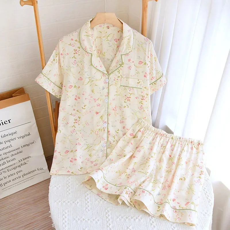 Floral Prints Viscose Pajama Set - Cotonii - Pajamas and Loungewear
