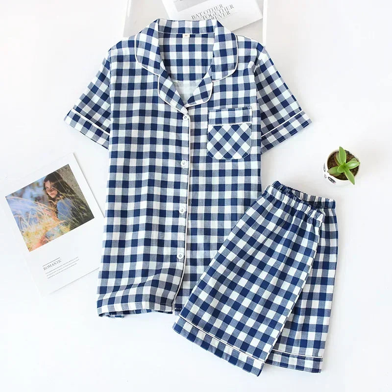 Plaid Summer Cotton Pajama Set - Cotonii - Pajamas and Loungewear