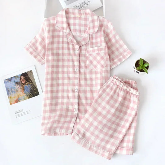 Plaid Summer Cotton Pajama Set - Cotonii - Pajamas and Loungewear