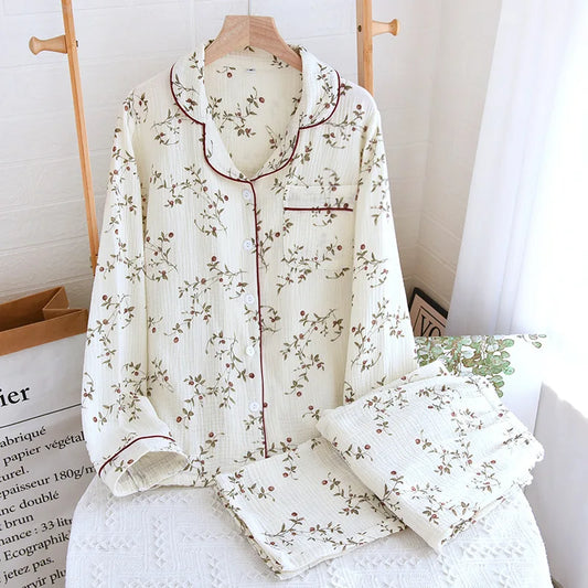 Delicate Florals Cotton Gauze Pajama Set - Cotonii - Pajamas and Loungewear