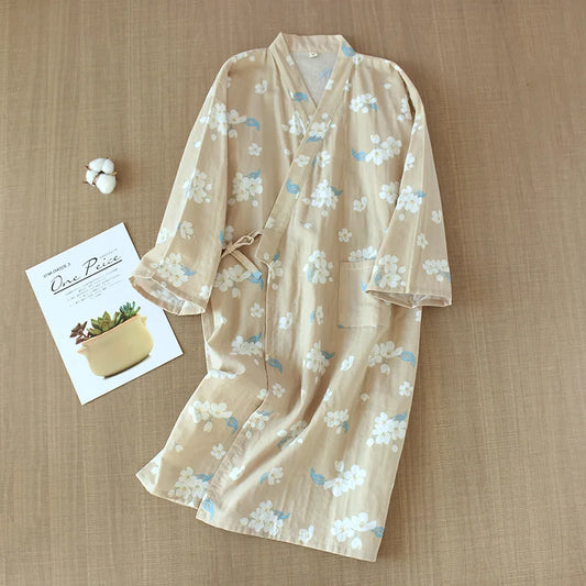 Cherry Blossom Cotton Robe/Kimono - Cotonii - Pajamas and Loungewear