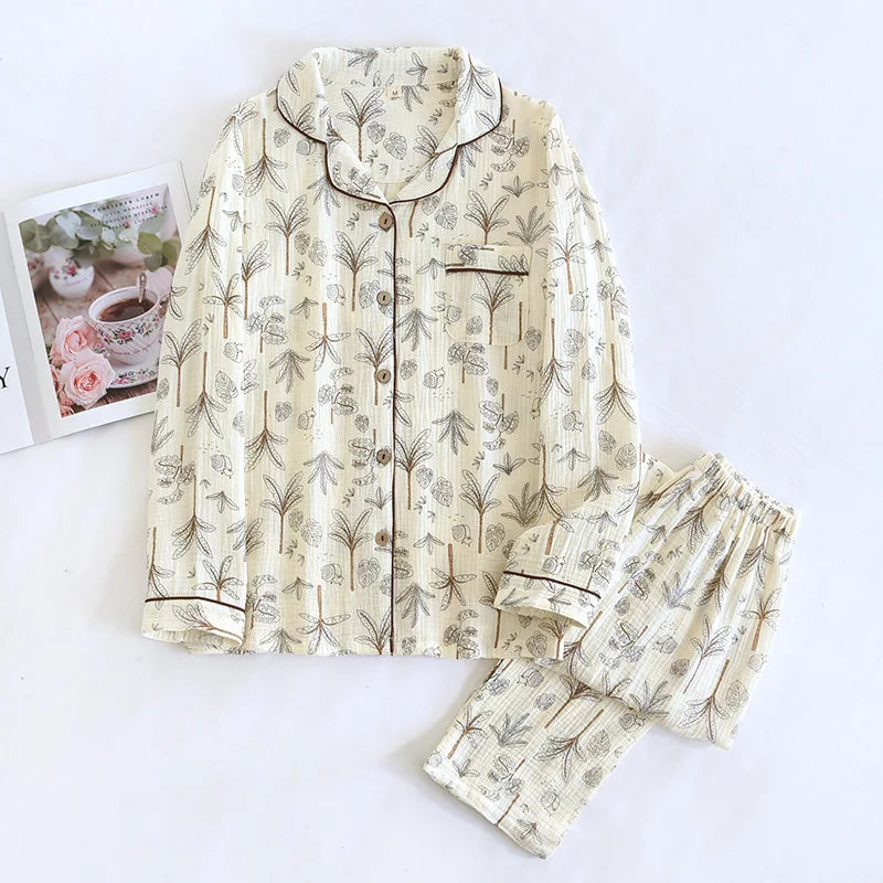 Delicate Florals Cotton Gauze Pajama Set - Cotonii - Pajamas and Loungewear