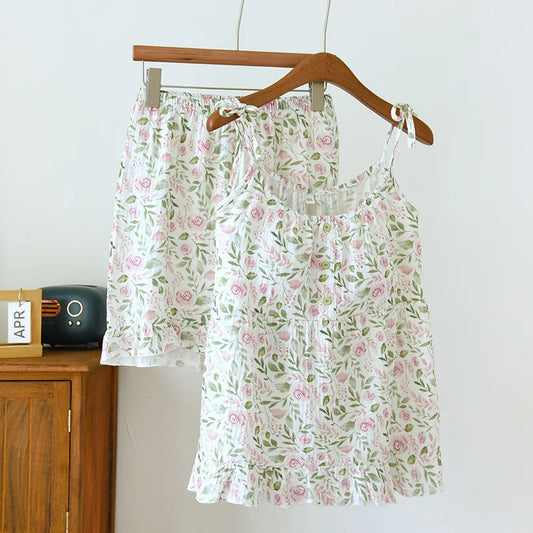 Cotton Camisole & Shorts Pajama Set wit Removable Bra Pads - Cotonii - Pajamas and Loungewear