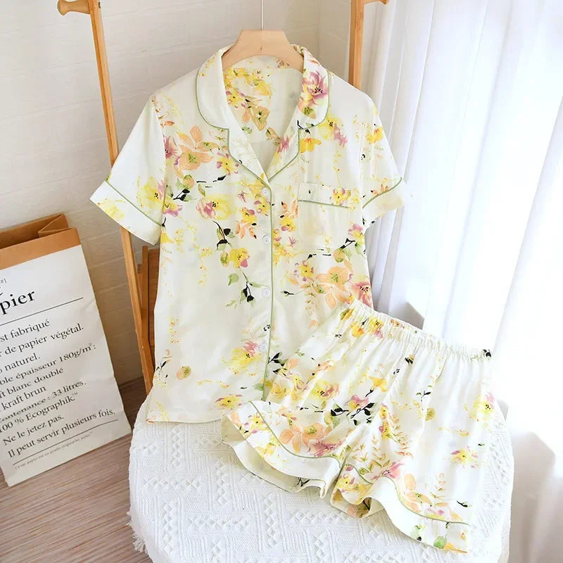Floral Prints Viscose Pajama Set - Cotonii - Pajamas and Loungewear