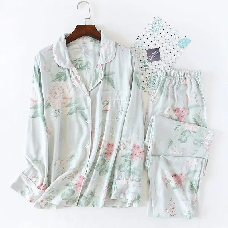 Silky Floral Pajama Set (Viscose & Cotton Blend) - Cotonii - Pajamas and Loungewear