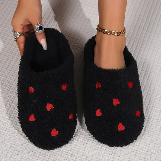 Home Slippers with Hearts Embroidery - Cotonii - Pajamas and Loungewear