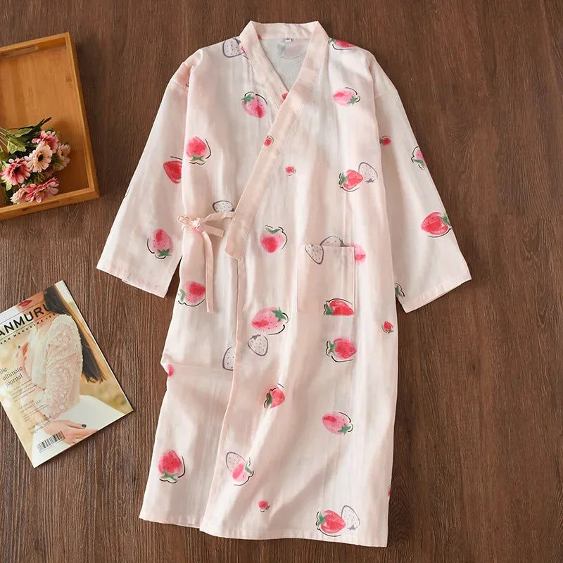 Strawberries Cotton Robe/Kimono - Cotonii - Pajamas and Loungewear