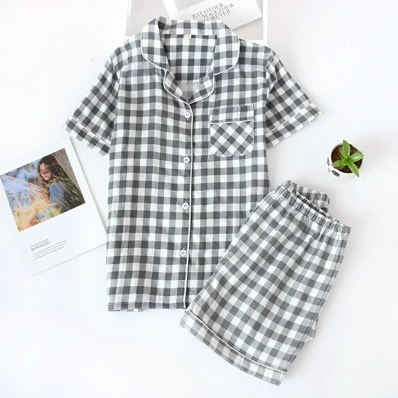 Plaid Summer Cotton Pajama Set - Cotonii - Pajamas and Loungewear