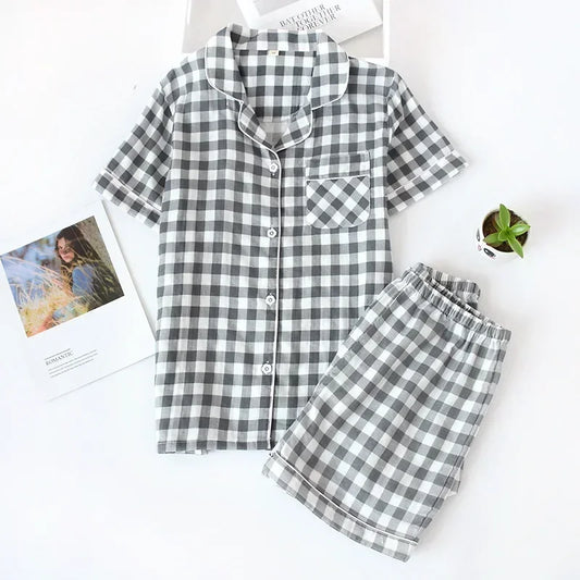 Plaid Summer Cotton Pajama Set - Cotonii - Pajamas and Loungewear