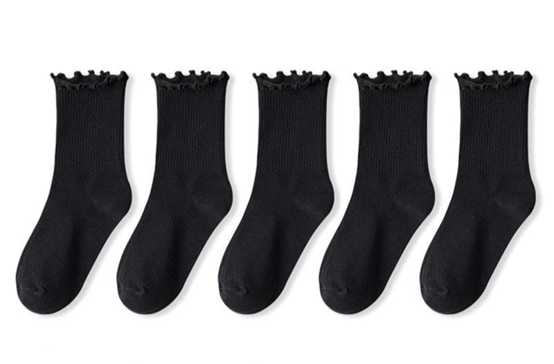 black cotton socks with ruffle