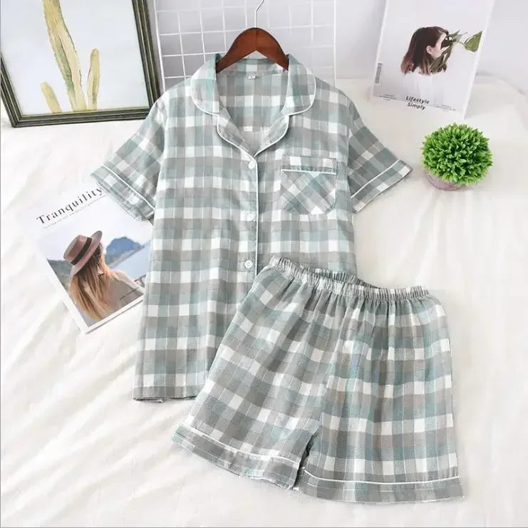 Plaid Summer Cotton Pajama Set - Cotonii - Pajamas and Loungewear