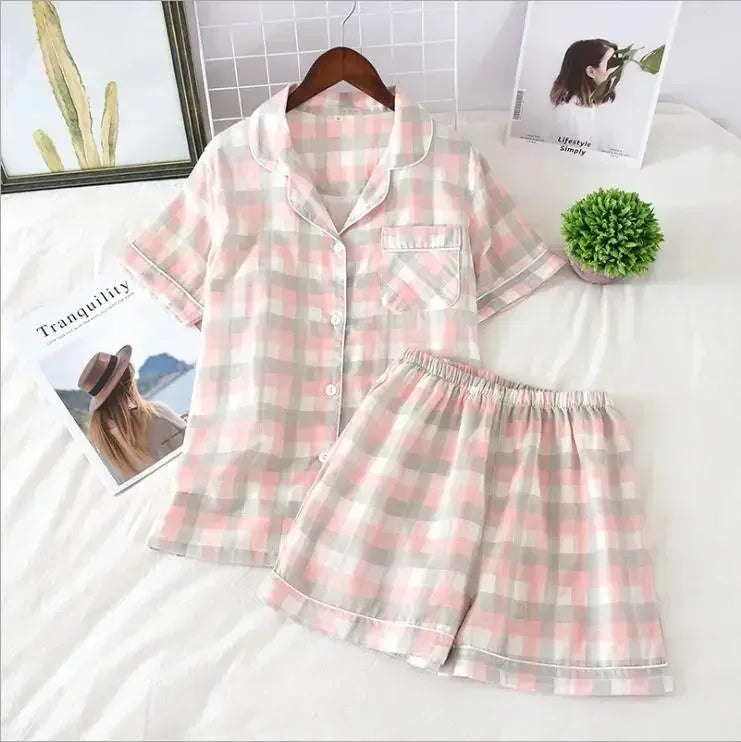 Plaid Summer Cotton Pajama Set - Cotonii - Pajamas and Loungewear