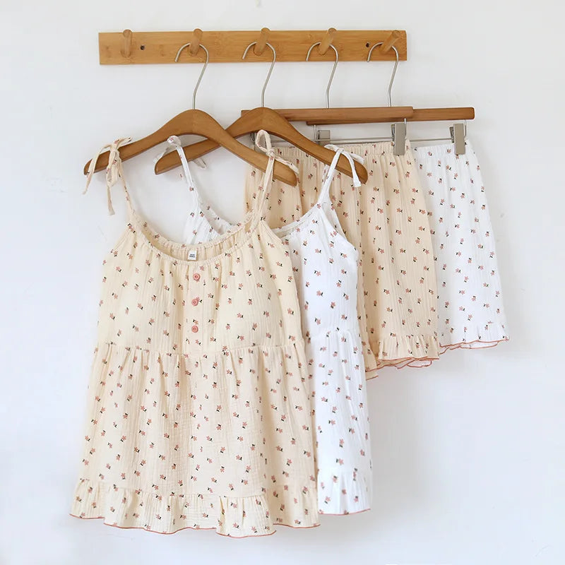 Cotton Camisole & Shorts Pajama Set wit Removable Bra Pads - Cotonii - Pajamas and Loungewear