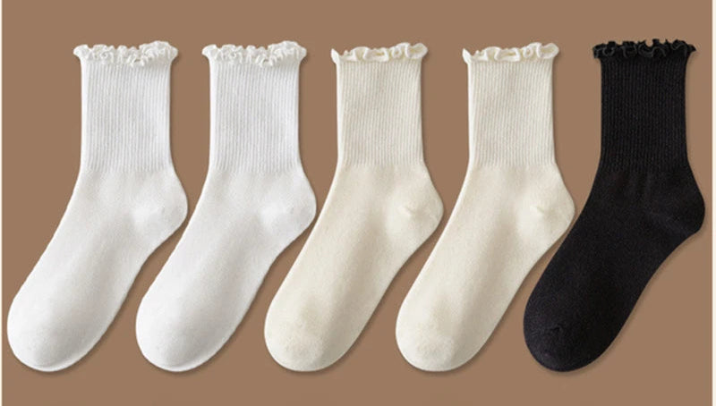 5 Pairs Ruffle Crew Socks