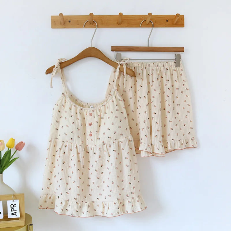Cotton Camisole & Shorts Pajama Set wit Removable Bra Pads - Cotonii - Pajamas and Loungewear